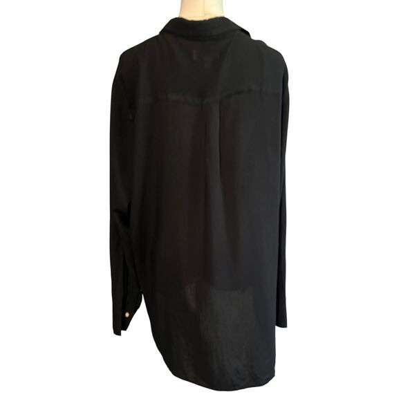 GAP Shirt Boyfriend Fit Long Sleeve XL Viscose True Black Semi Sheer Button Up - Picture 7 of 9
